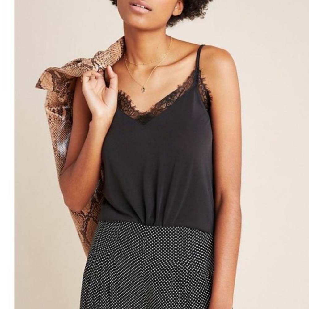Floreat by Anthropologie Black Lace Trim Cami Silky Slip Whimsigoth Feminine, XS - Picture 3 of 14